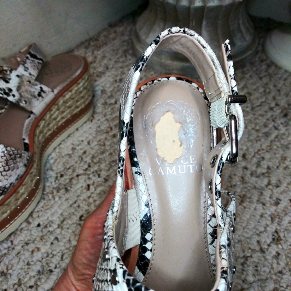 Vince Camuto Marsa Black, Silver & Taupe, Faux Snakeskin Platform Sandals - Picture 10 of 13